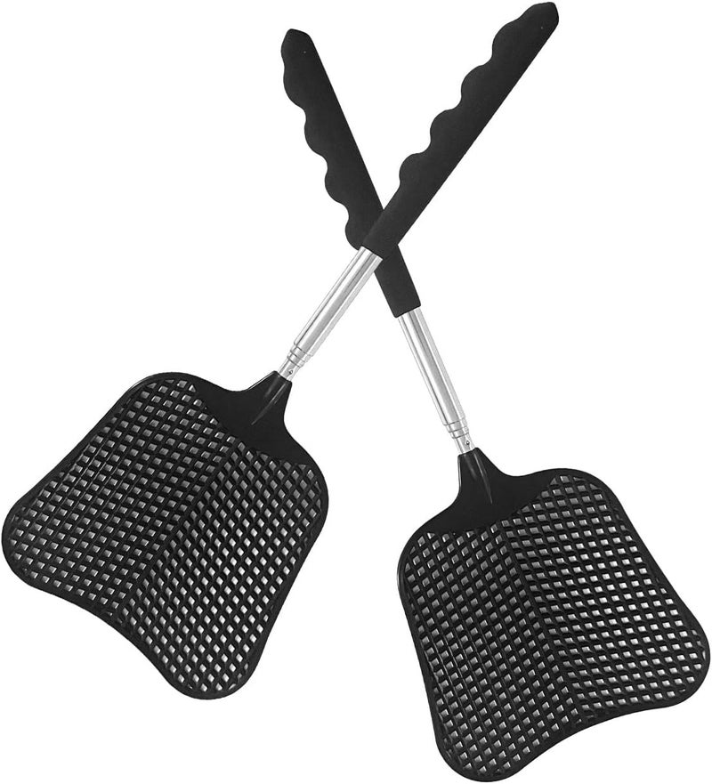 Wapodeai 2 Pack Fly Swatters Heavy Duty Set, Telescopic Fly Swatter, Stainless Steel Handle for Flyswatter (Black) - Image 1